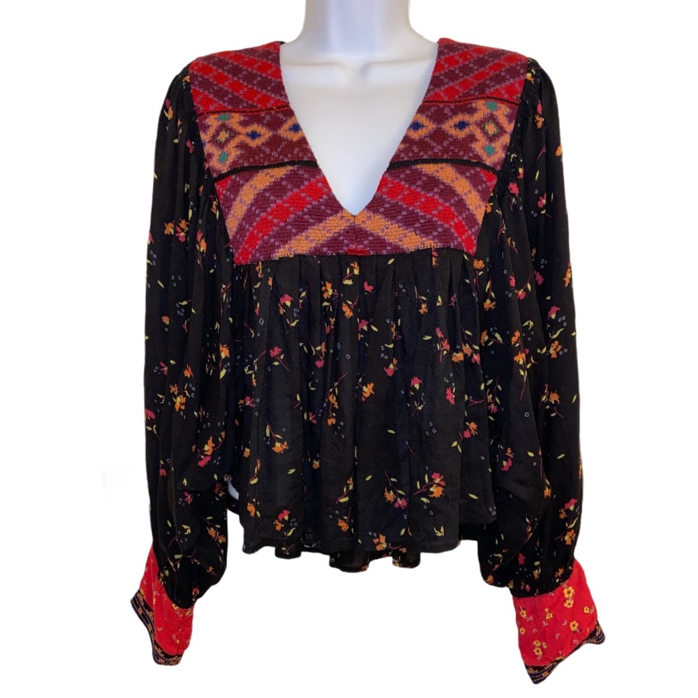 Free People Lady Lou Print Blouse FP Size Small